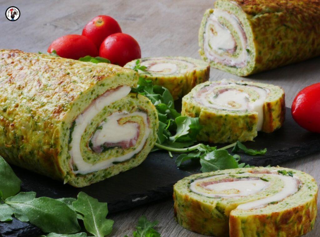 Rotolo di zucchine alla menta con prosciutto e formaggio